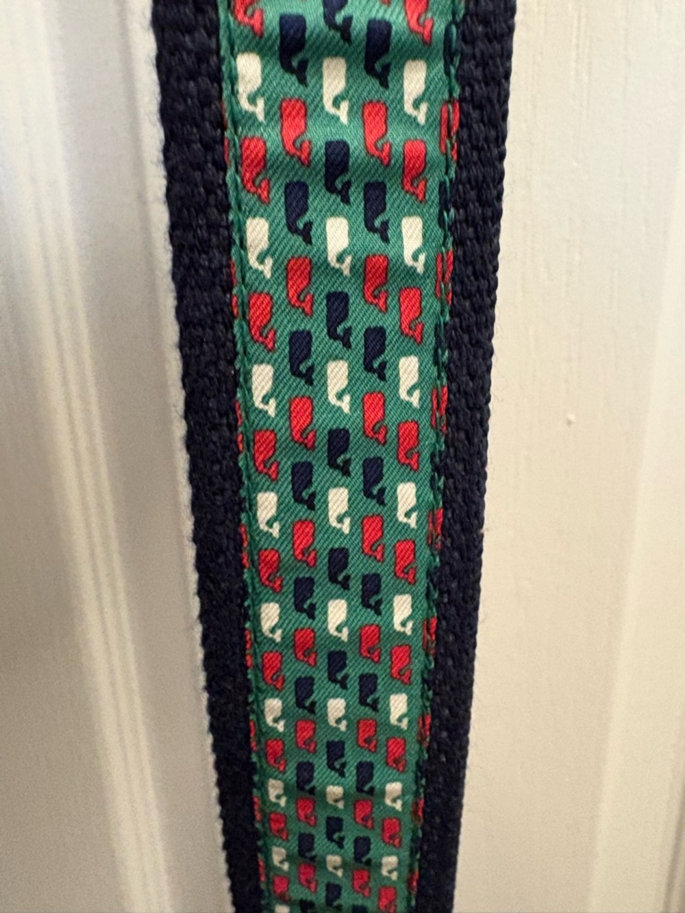 Vineyard Vines Green Web Belt with Red, Navy & White Whale Pattern